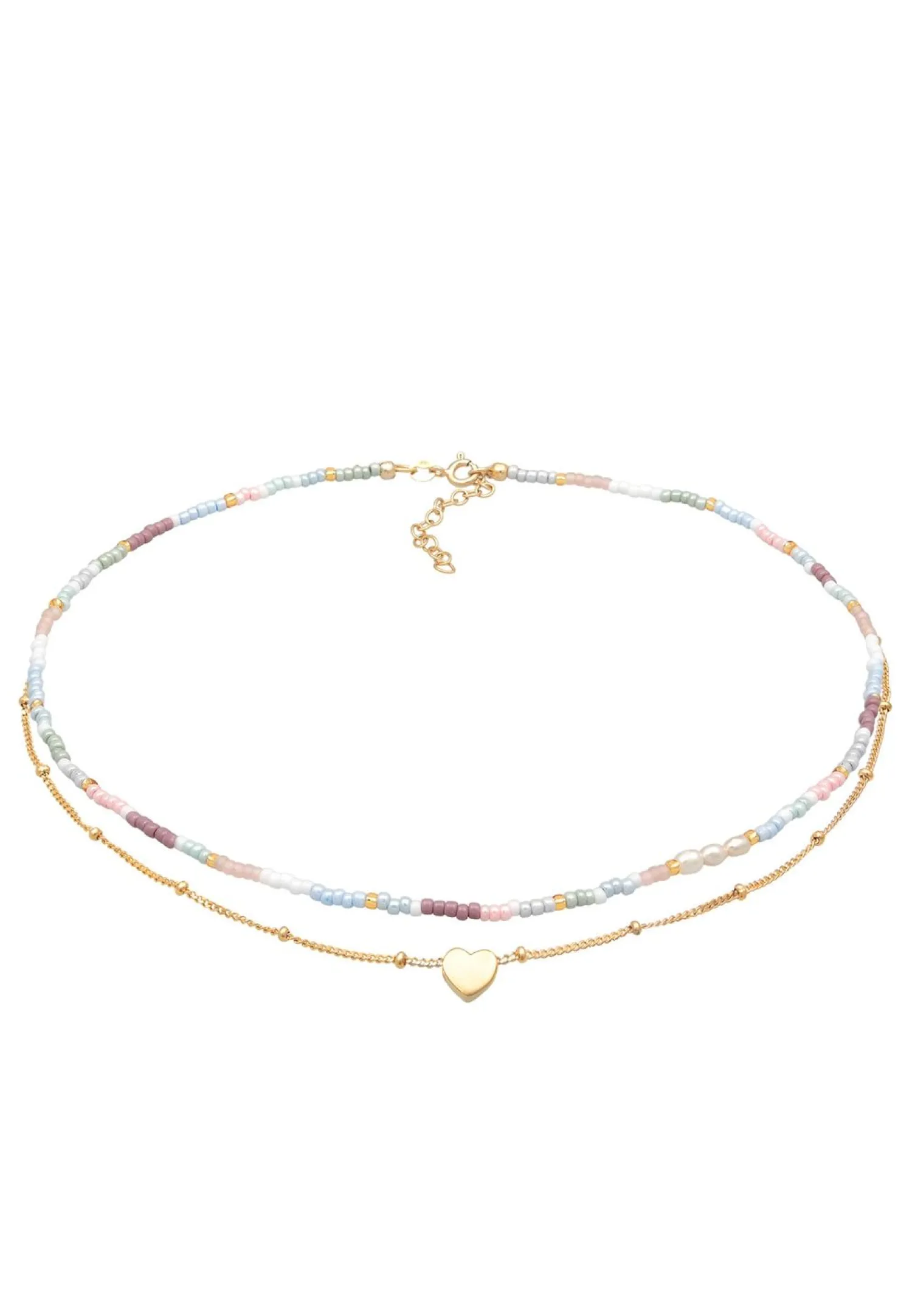 Elli Dames Choker Laagje Hart Hanger Glas Kralen In 925 Sterling Zilver Verguld