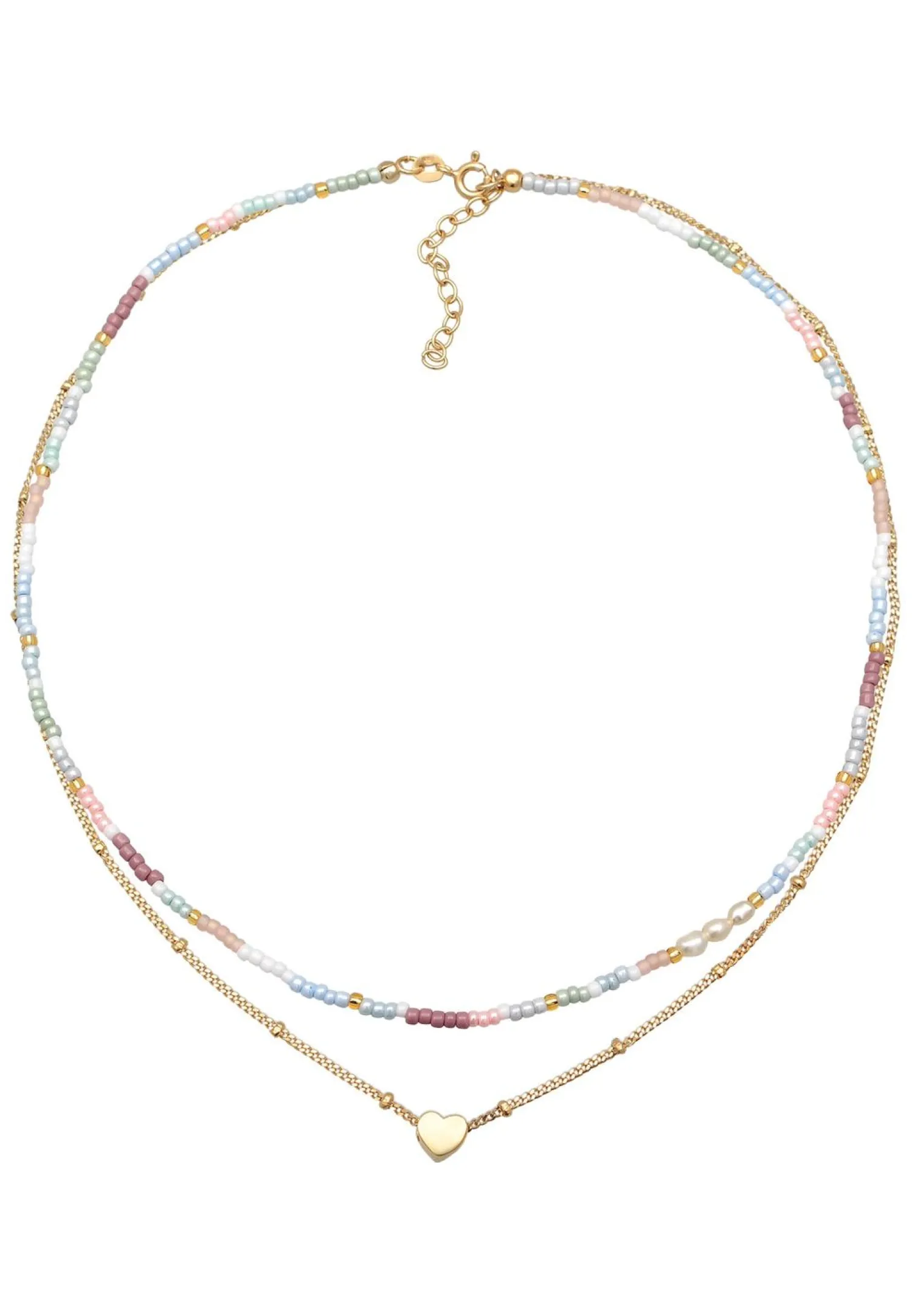 Elli Dames Choker Laagje Hart Hanger Glas Kralen In 925 Sterling Zilver Verguld