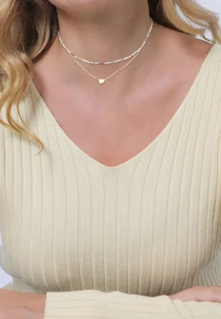 Elli Dames Choker Laagje Hart Hanger Glas Kralen In 925 Sterling Zilver Verguld
