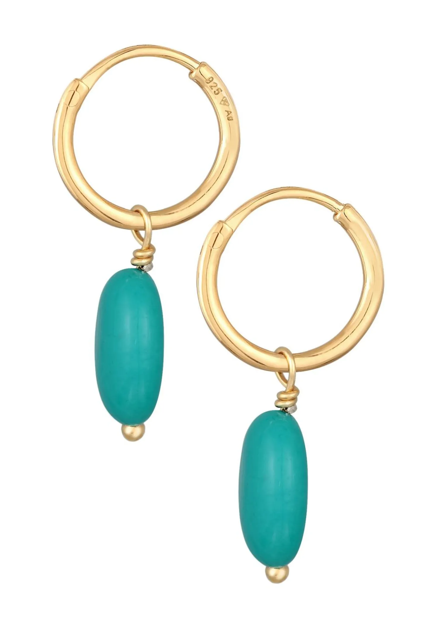 Elli Dames Creools Edelsteen Hanger Met Howliet Turkoois In 925 Sterling Zilver Verguld