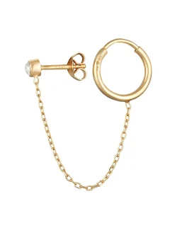 Elli Dames Creools 2-Gaats Piercing Met Kristal In 925 Sterling Zilver Verguld