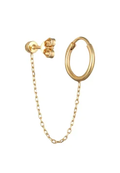 Elli Dames Creools 2-Gaats Piercing Met Kristal In 925 Sterling Zilver Verguld