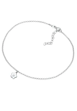 Elli Dames Enkelbandje Hanger Bloem Eenvoudig Met Kristallen In 925 Sterling Zilver