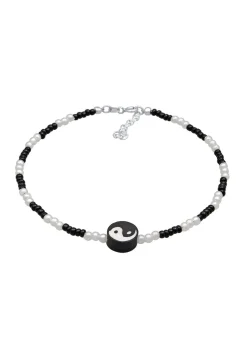 Elli Dames Enkelbandje Yin Yang Met Glazen Kralen In 925 Sterling Zilver
