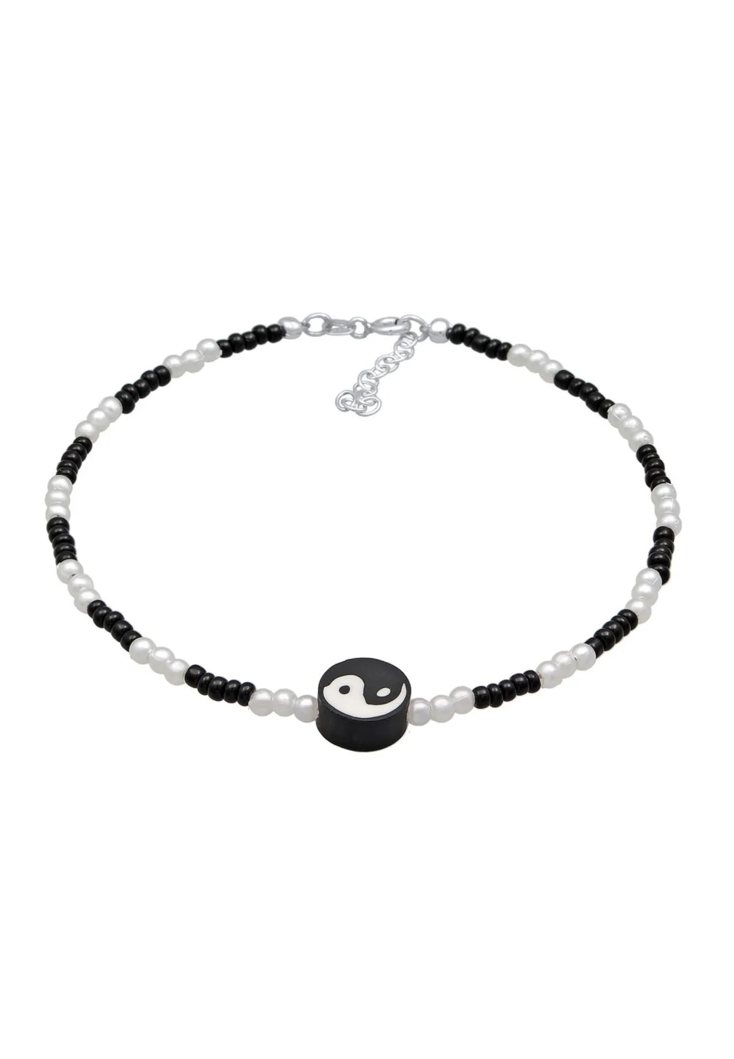 Elli Dames Enkelbandje Yin Yang Met Glazen Kralen In 925 Sterling Zilver