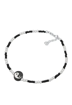 Elli Dames Enkelbandje Yin Yang Met Glazen Kralen In 925 Sterling Zilver