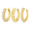 Elli PREMIUM Dames Oorknoop Set Van 3 Geribbelde Structuren Met Zirkonia Kristallen In 925 Sterling Zilver Verguld