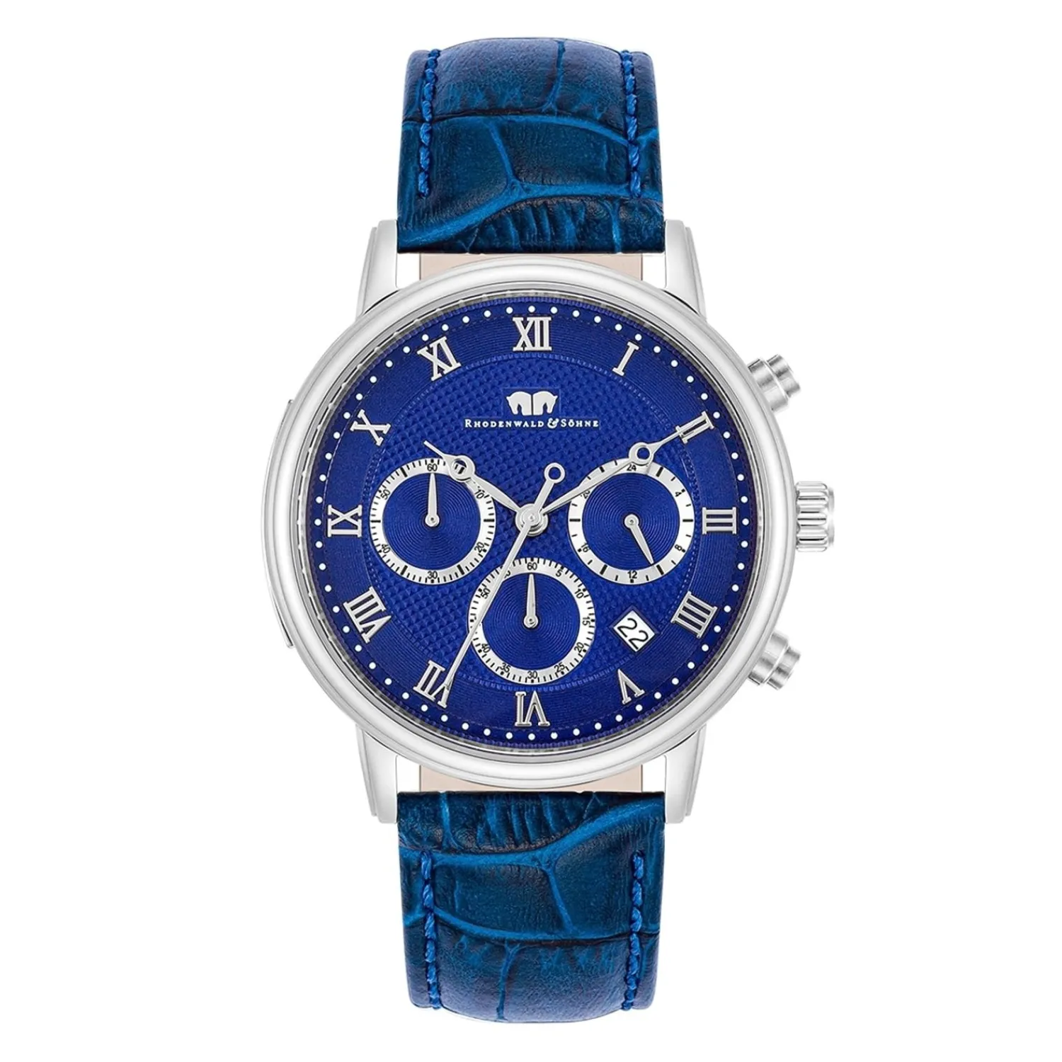 Rhodenwald & Söhne Rhodenwald & Sohne Chronograaf Moonlight In Zilver Echt Leer In Blauw