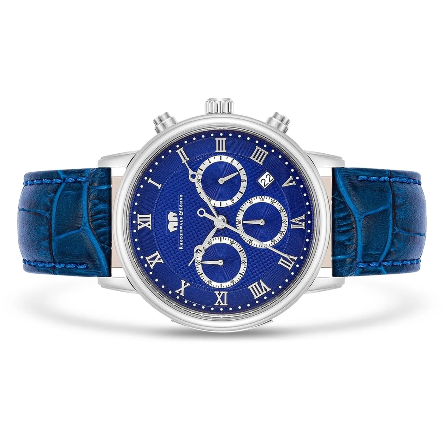 Rhodenwald & Söhne Rhodenwald & Sohne Chronograaf Moonlight In Zilver Echt Leer In Blauw