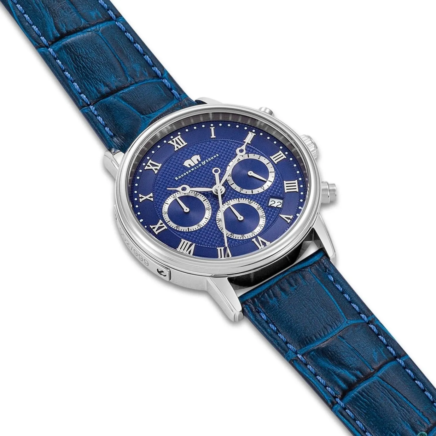 Rhodenwald & Söhne Rhodenwald & Sohne Chronograaf Moonlight In Zilver Echt Leer In Blauw