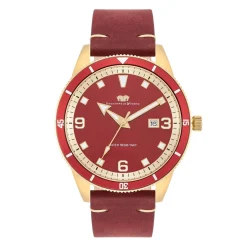Rhodenwald & Söhne Rhodenwald & Sohne Quartz Horloge Vintage Ii Van Echt Leer In Rood