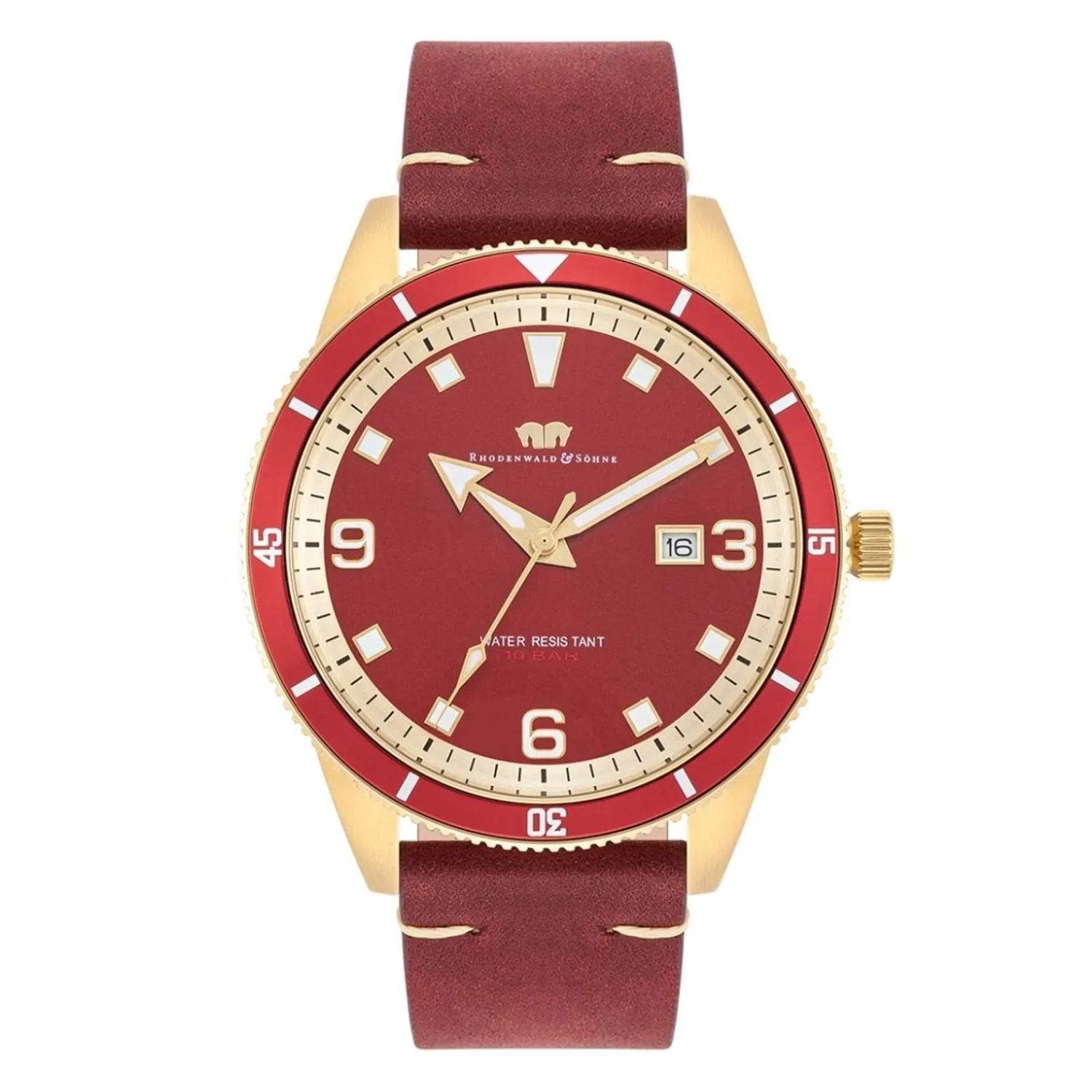 Rhodenwald & Söhne Rhodenwald & Sohne Quartz Horloge Vintage Ii Van Echt Leer In Rood