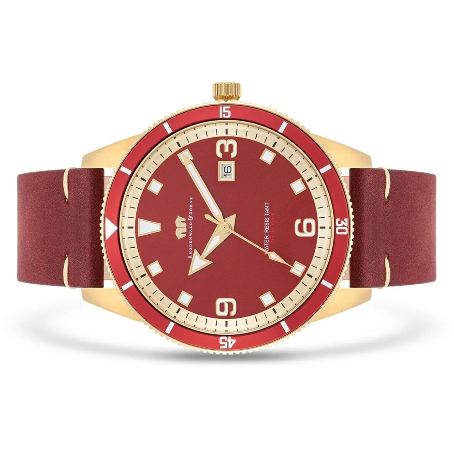 Rhodenwald & Söhne Rhodenwald & Sohne Quartz Horloge Vintage Ii Van Echt Leer In Rood