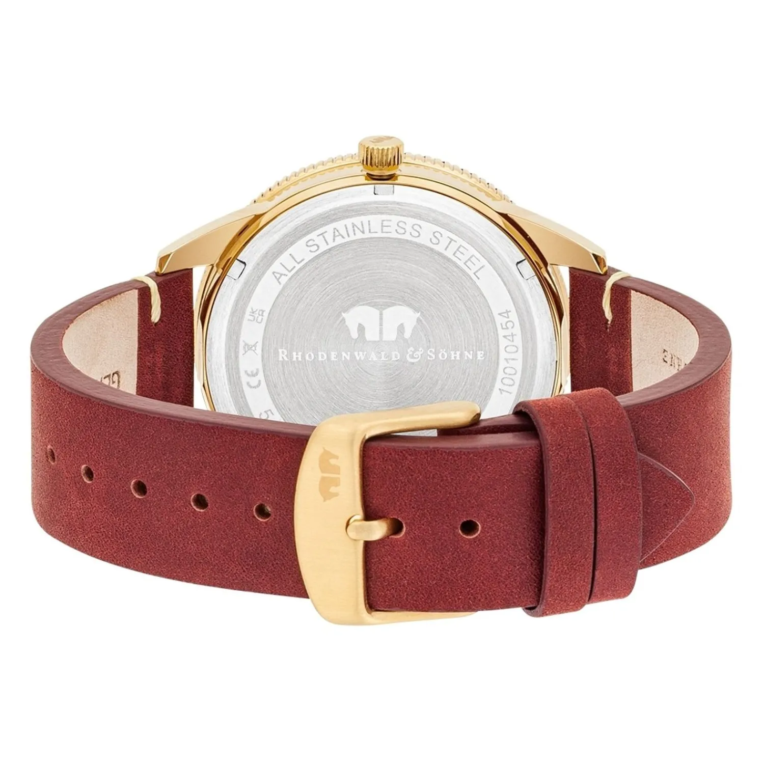 Rhodenwald & Söhne Rhodenwald & Sohne Quartz Horloge Vintage Ii Van Echt Leer In Rood
