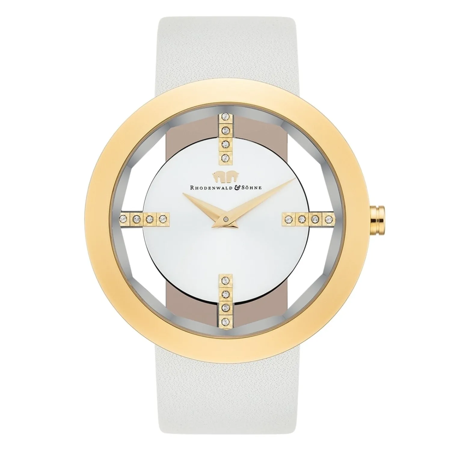Rhodenwald & Söhne Rhodenwald & Sohne Quartz Horloge Lucrezia In Geelgoud Echt Leer In Wit