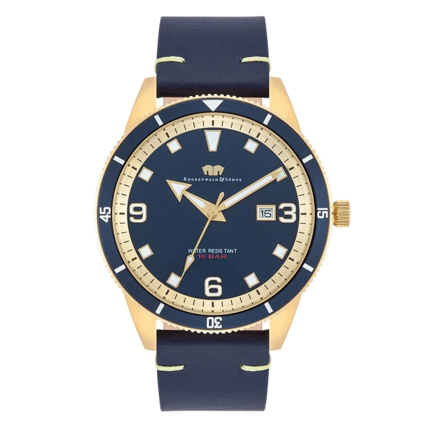Rhodenwald & Söhne Rhodenwald & Sohne Quartz Horloge Vintage Ii Van Echt Leer In Blauw