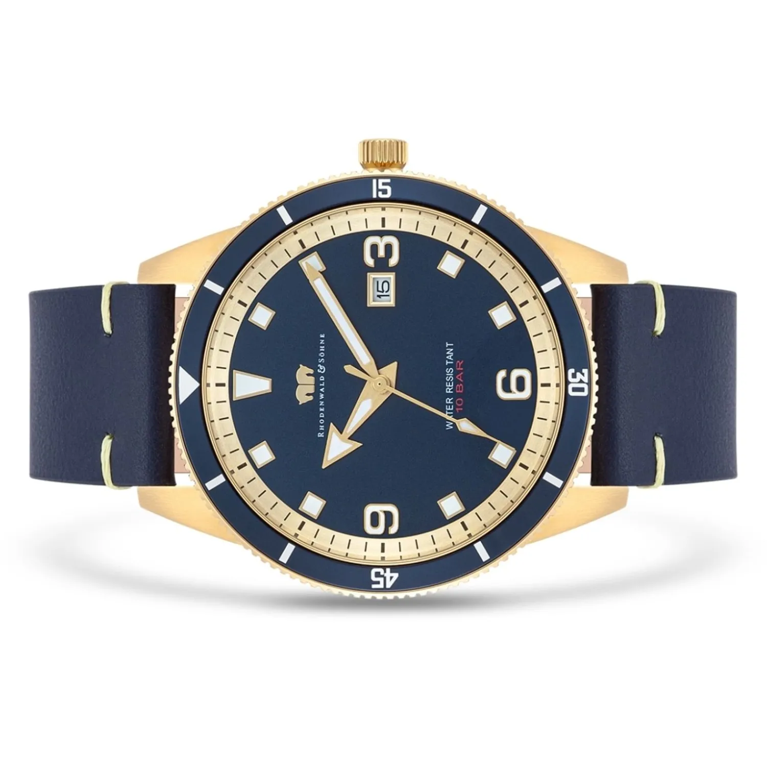 Rhodenwald & Söhne Rhodenwald & Sohne Quartz Horloge Vintage Ii Van Echt Leer In Blauw