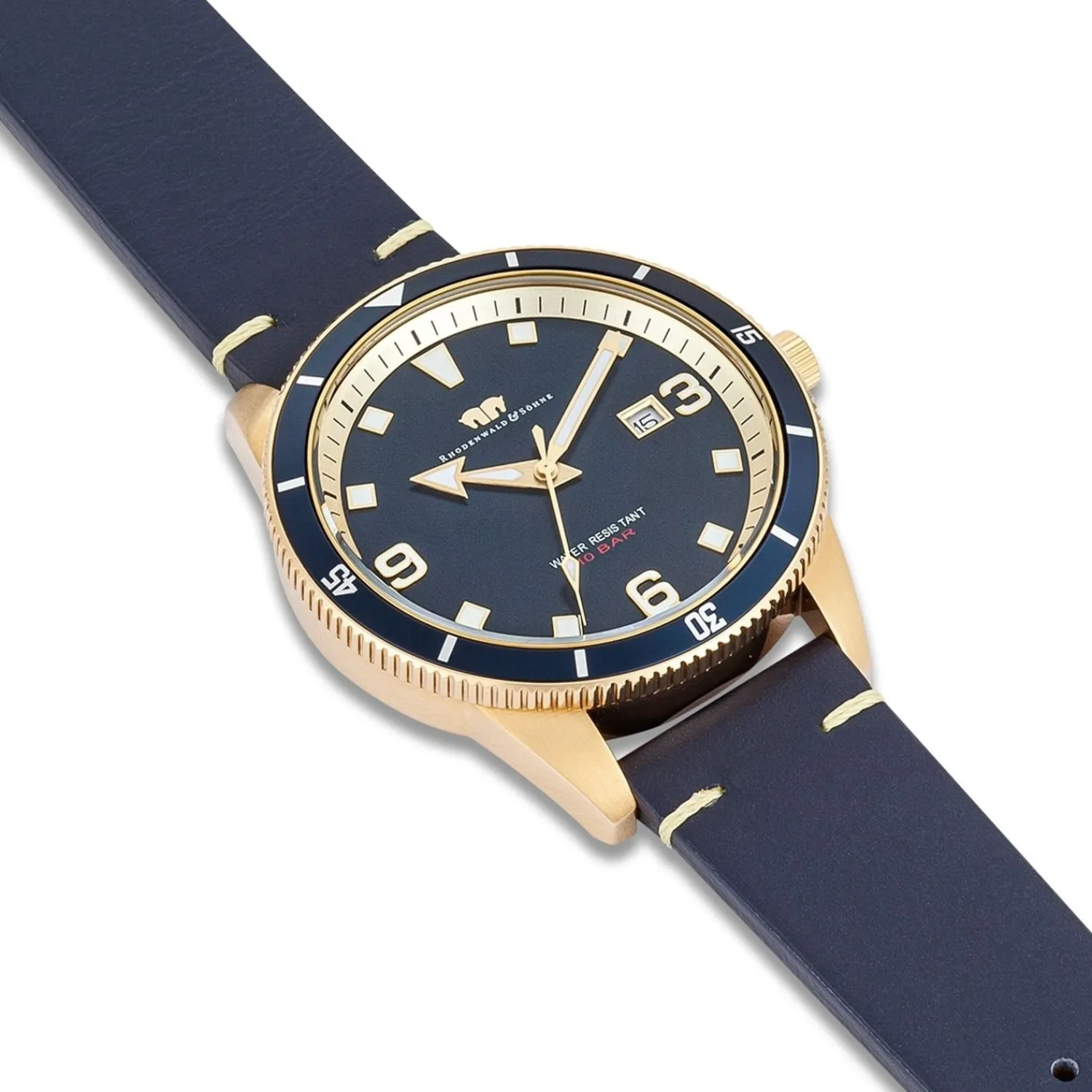 Rhodenwald & Söhne Rhodenwald & Sohne Quartz Horloge Vintage Ii Van Echt Leer In Blauw