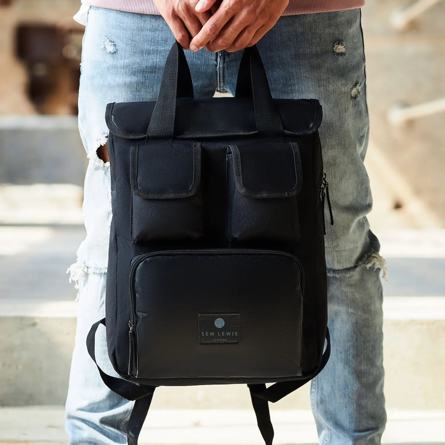 Sem Lewis Northern Hampstead Heren Laptoptas/Rugzak Textiel - Zwart